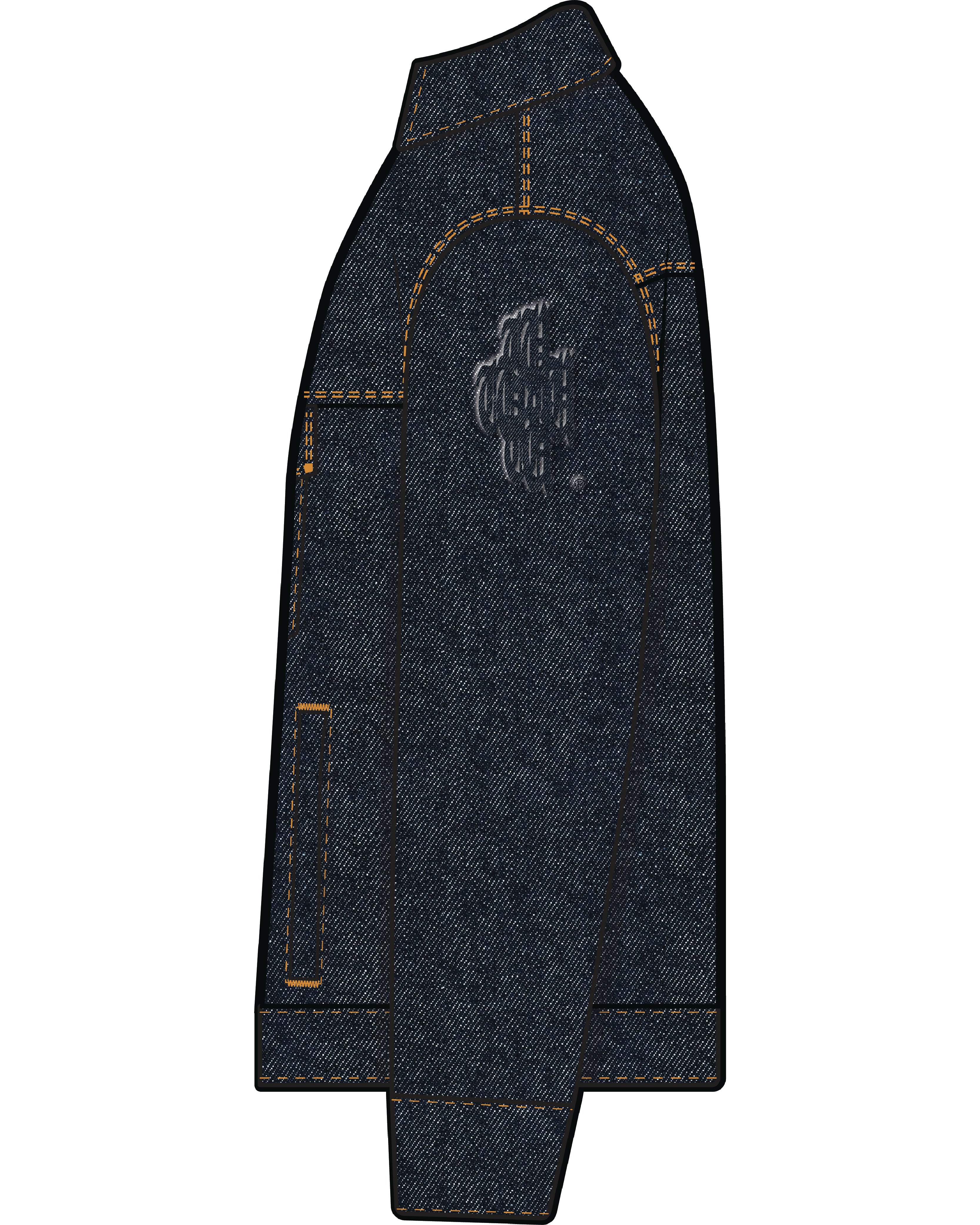 Denim jacket with brand logo on a white background